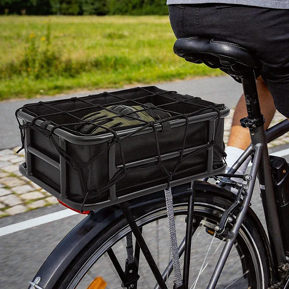 Bicycle Basket, Black Rear Bike Basket with Luggage Net and Basket Inner Liner
