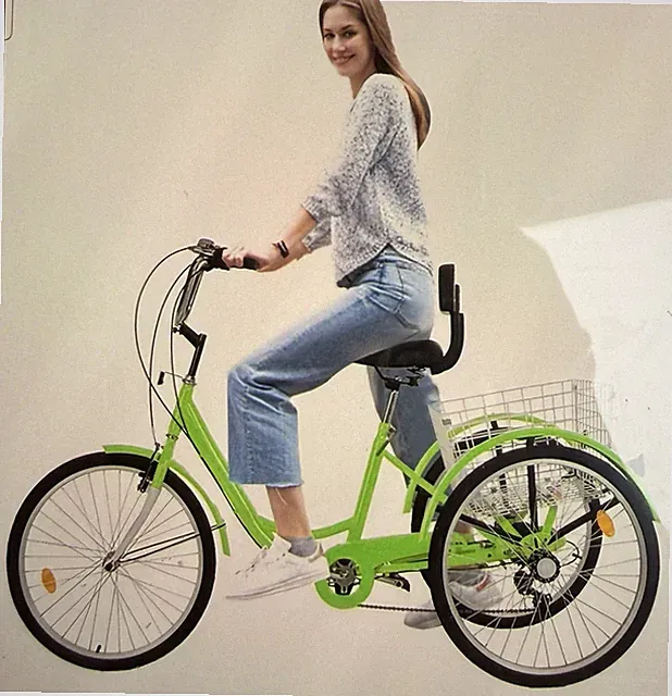 GreenAdult Tricycle 7 Speed, Adult 24 Inch, 3 Wheel Bike w/ Rear Shopping Basket