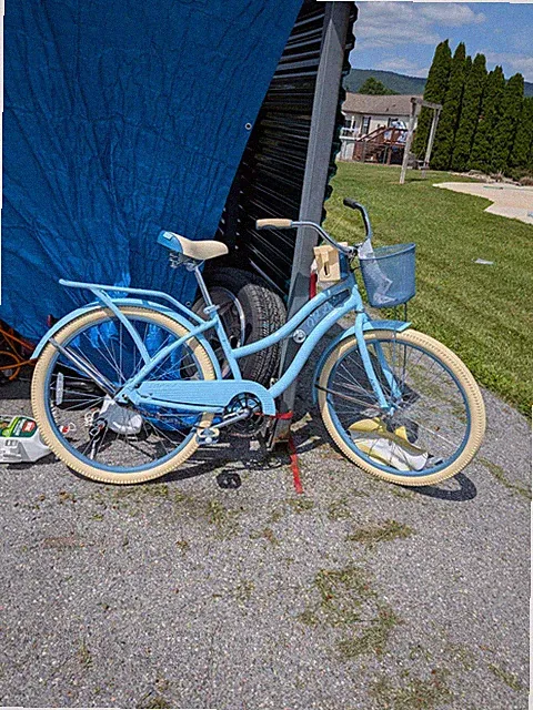 Huffy Blue & White Cruiser Bike w/ Basket, Fenders & Rear Rack