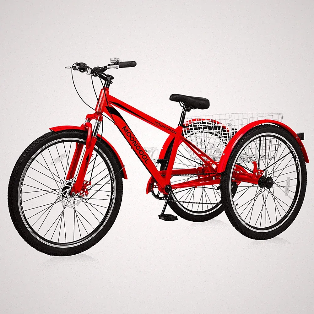 MOONCOOL Adult Mountain Recreational Tricycle 26 Inch 7 Speed ​​Wheel Bike
