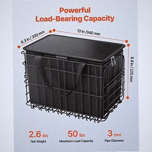 Rear Bike Basket Folding Wire Bicycle Basket with Cargo Net Removable